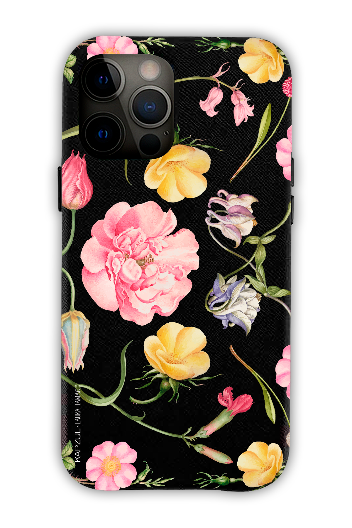 Black - Full Design – Flower Case - iPhone 12 Pro Max- Leather Case