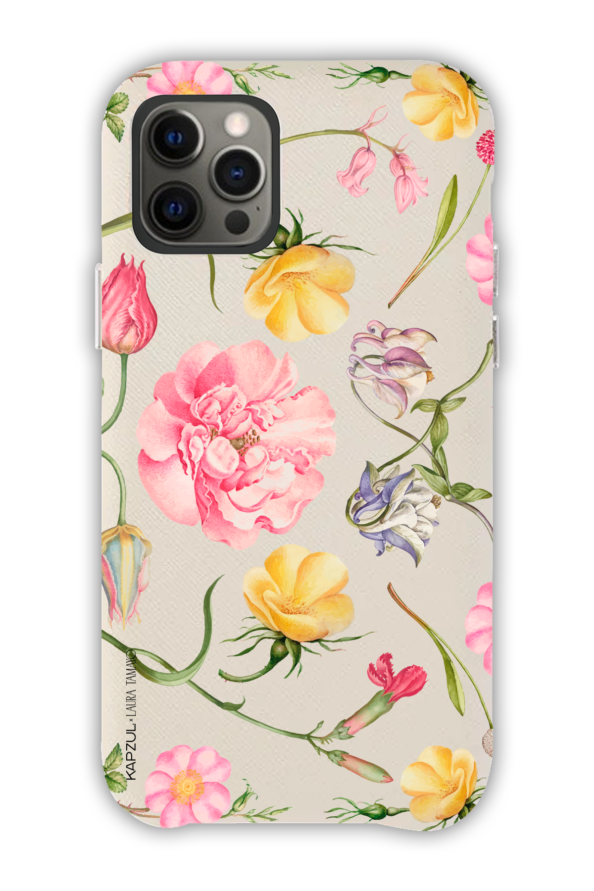 White - Full Design – Flower Case - iPhone 12 Pro - Leather Case