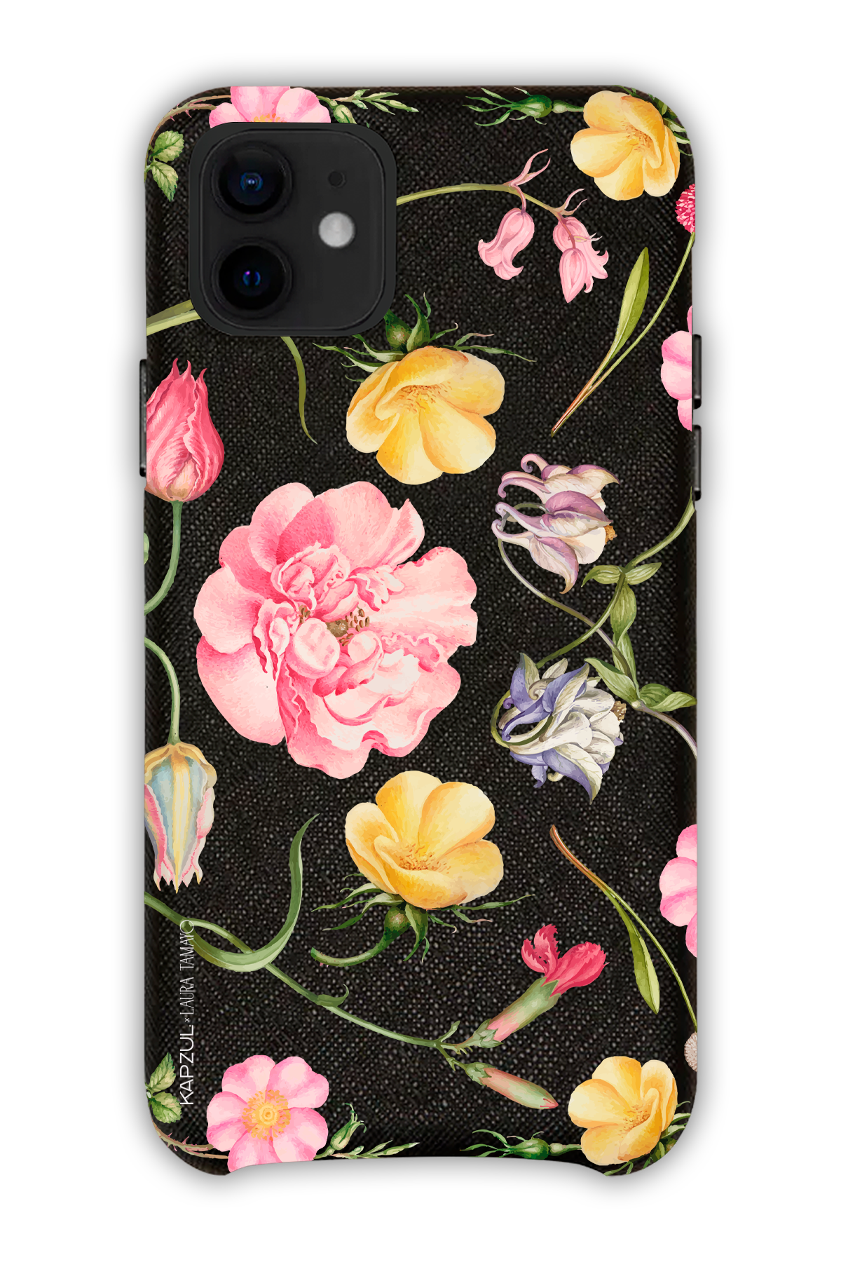 Black - Full Design – Flower Case - iPhone 12 - Leather Case