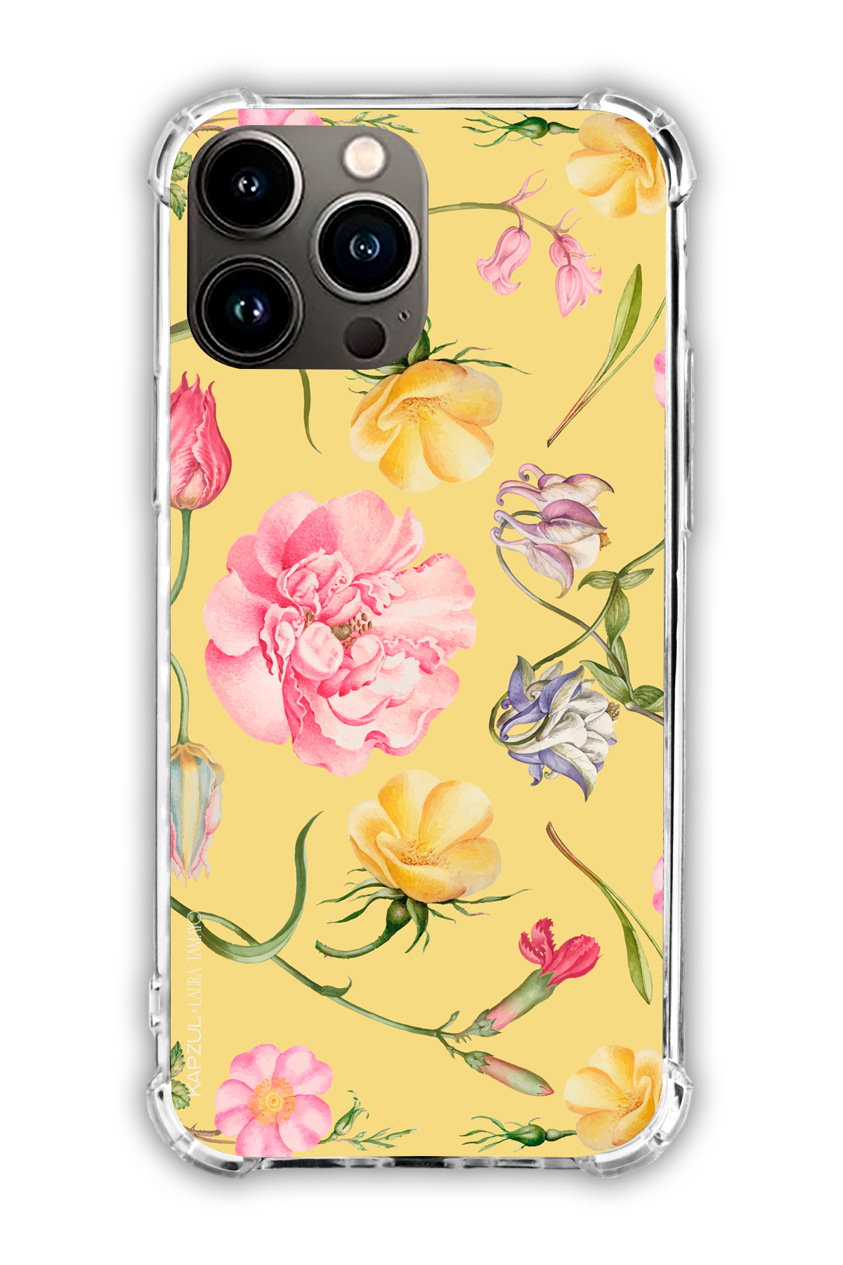 Yellow - Full Design – Flower Case - iPhone 15 Pro - Transparent Case