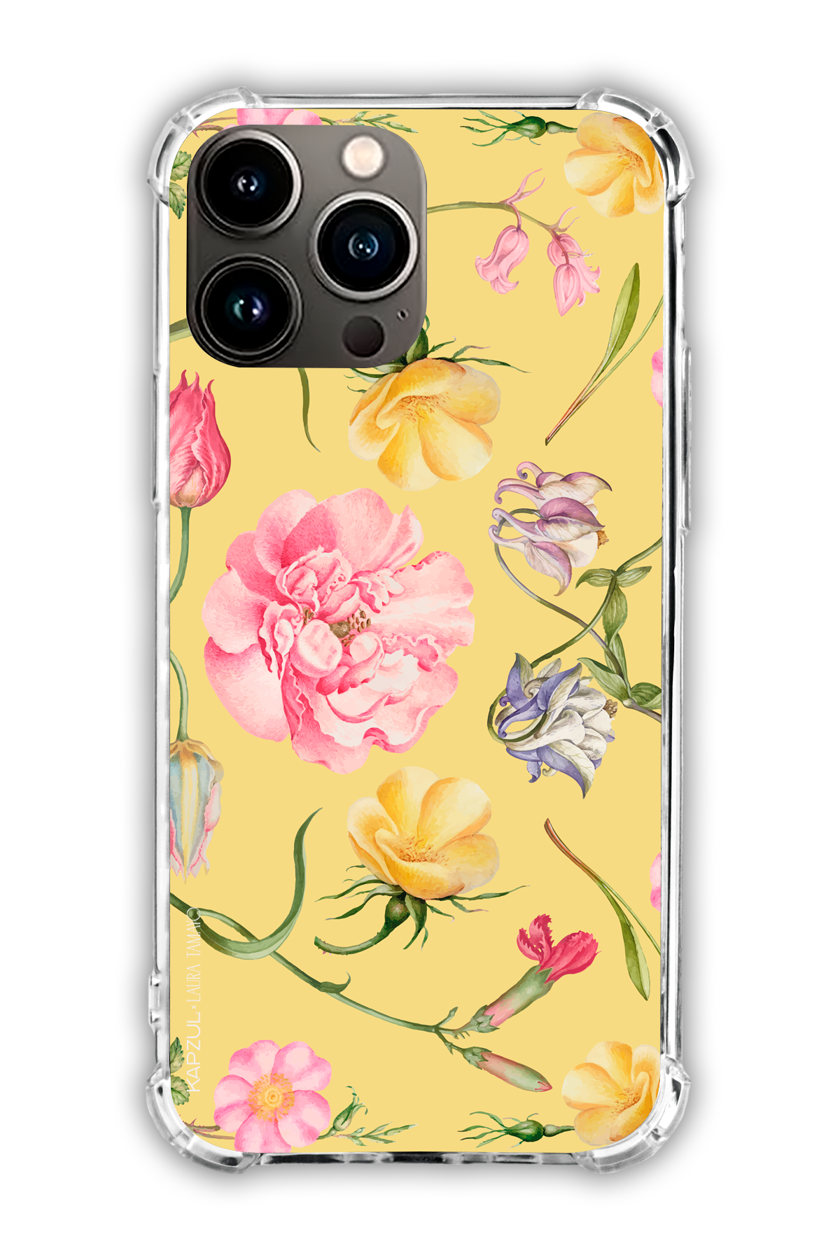 Yellow - Full Design – Flower Case - iPhone 15 Pro Max - Transparent Case