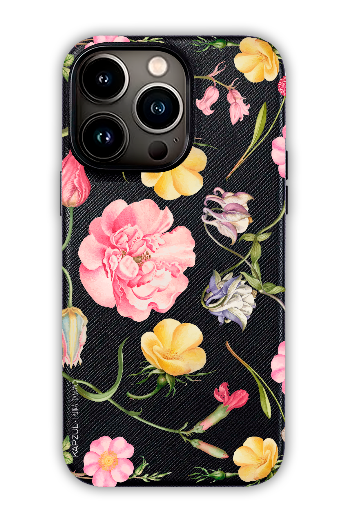 Black - Full Design – Flower Case - iPhone 13 Pro Max - Leather Case
