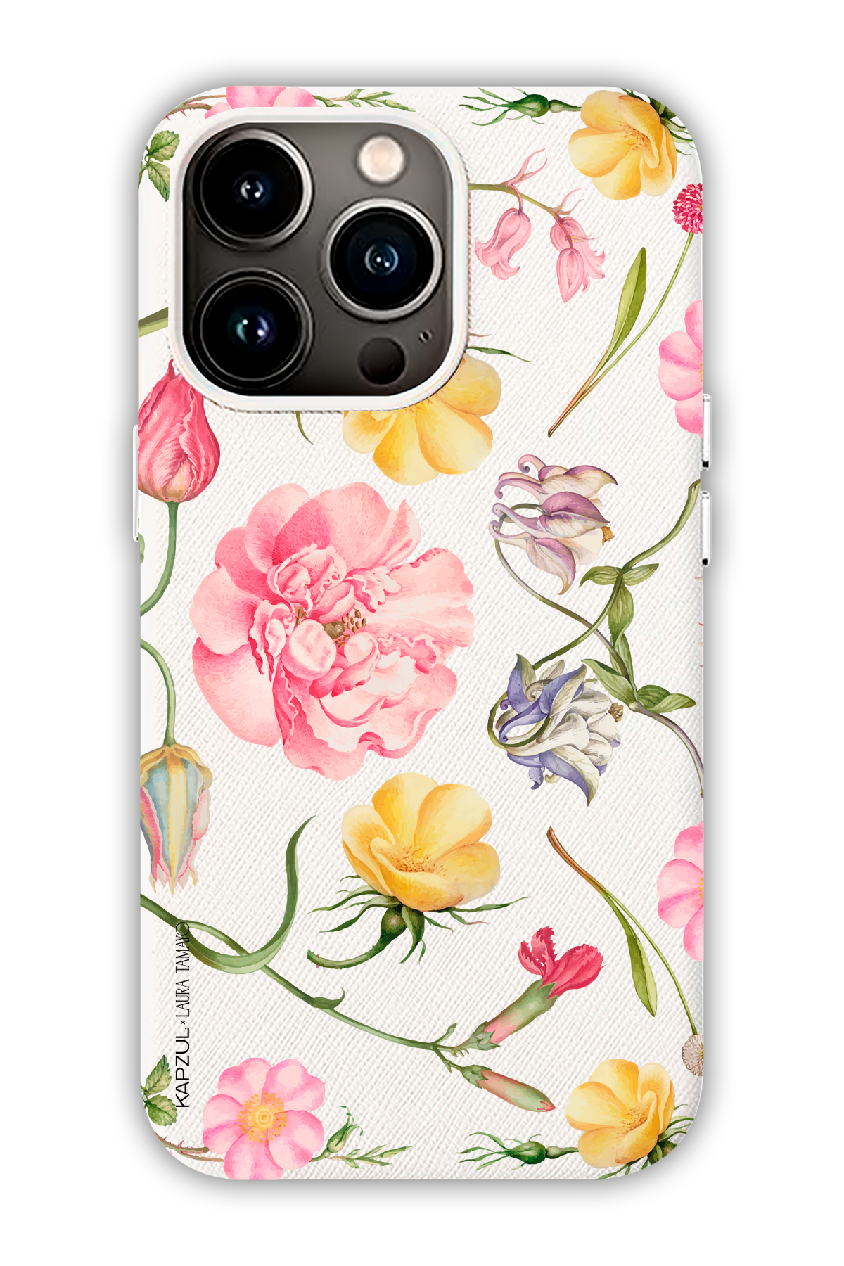 White - Full Design – Flower Case - iPhone 13 Pro - Leather Case