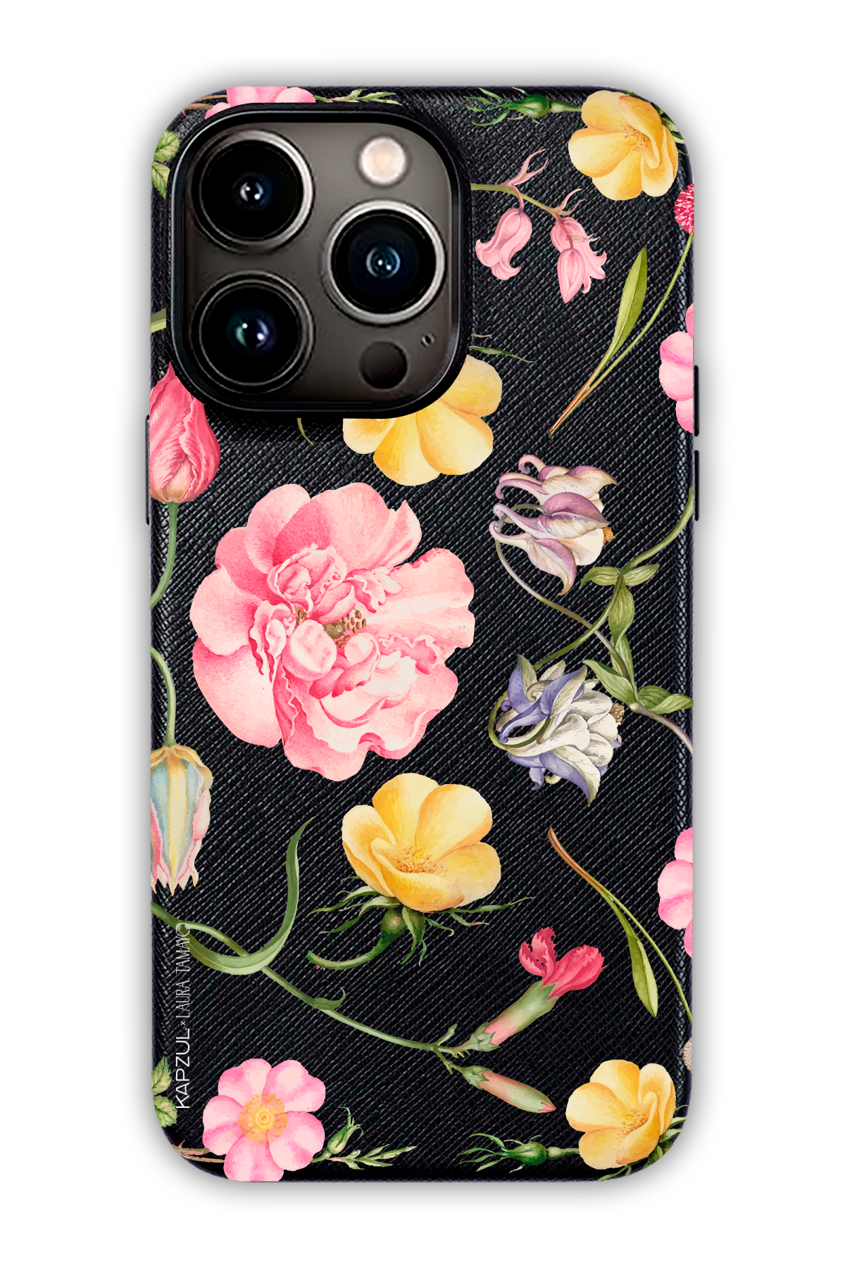 Black - Full Design – Flower Case - iPhone 13 Pro - Leather Case