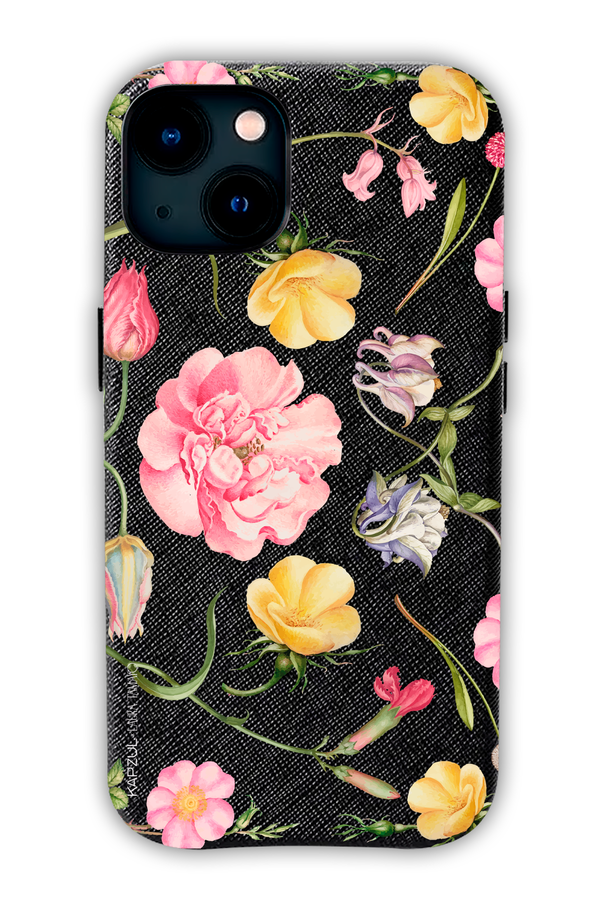 Black - Full Design – Flower Case - iPhone 13 - Leather Case
