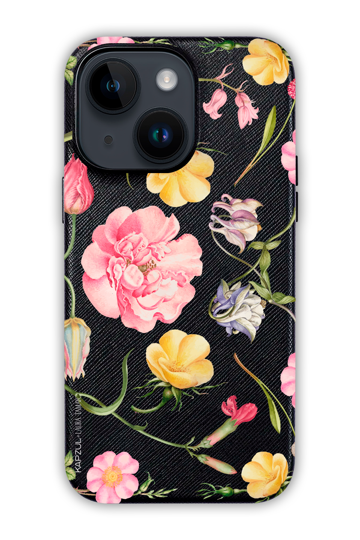 Black - Full Design – Flower Case - iPhone 14 Max - Leather Case