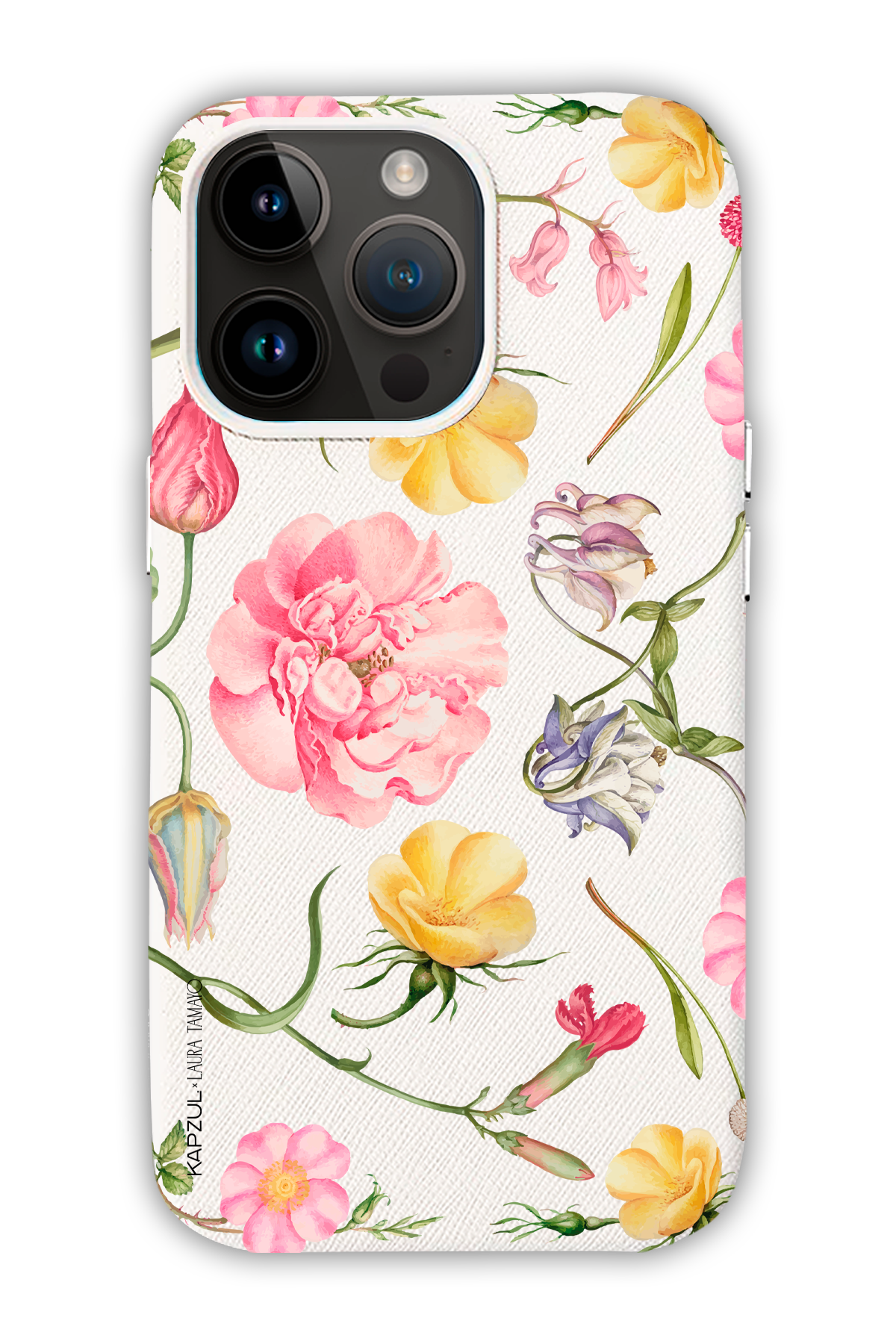 White - Full Design – Flower Case - iPhone 14 Pro Max - Leather Case