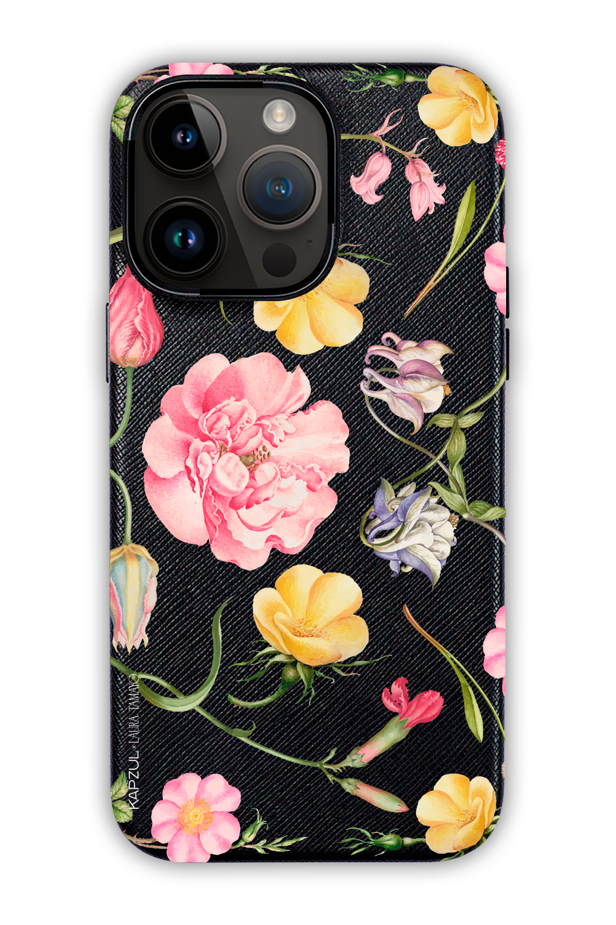 Black - Full Design – Flower Case - iPhone 14 Pro Max - Leather Case