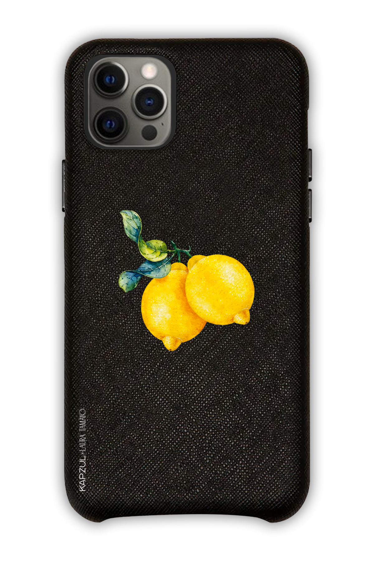 Black - Simple Design – Lemons Case - iPhone 12 Pro - Leather Case