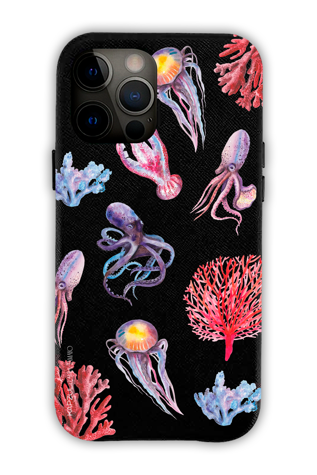 Black - Full Design – Marine Life Case - iPhone 12 Pro Max - Leather Case