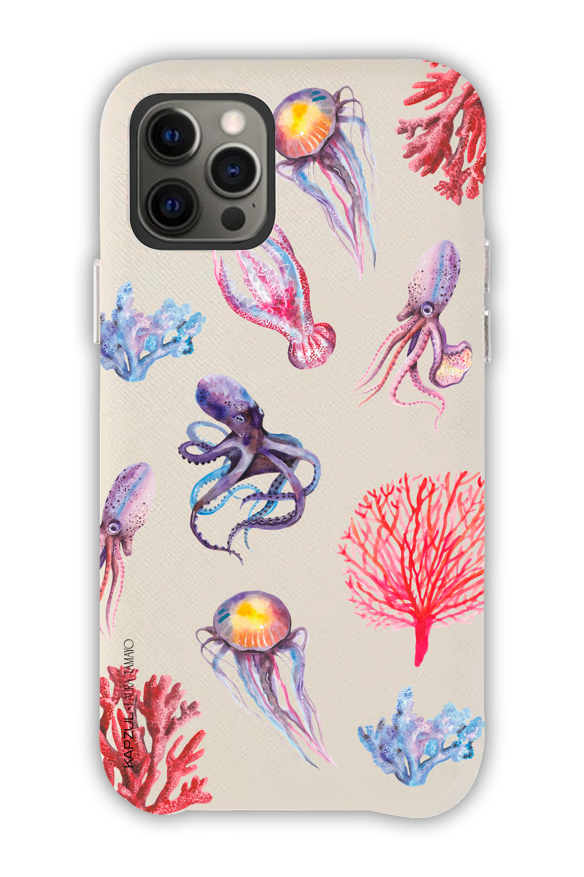 White - Full Design – Marine Life Case - iPhone 12 Pro - Leather Case