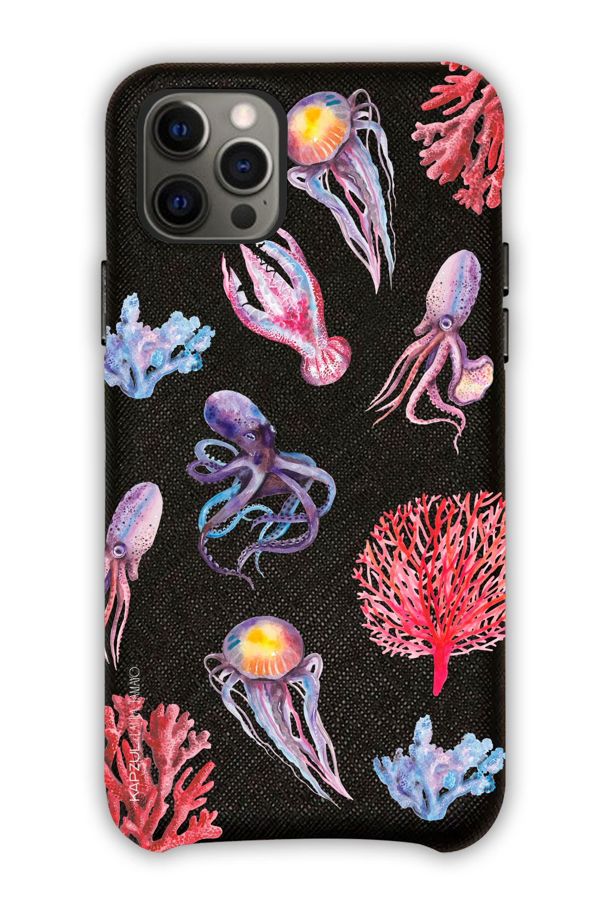 Black - Full Design – Marine Life Case - iPhone 12 Pro - Leather Case