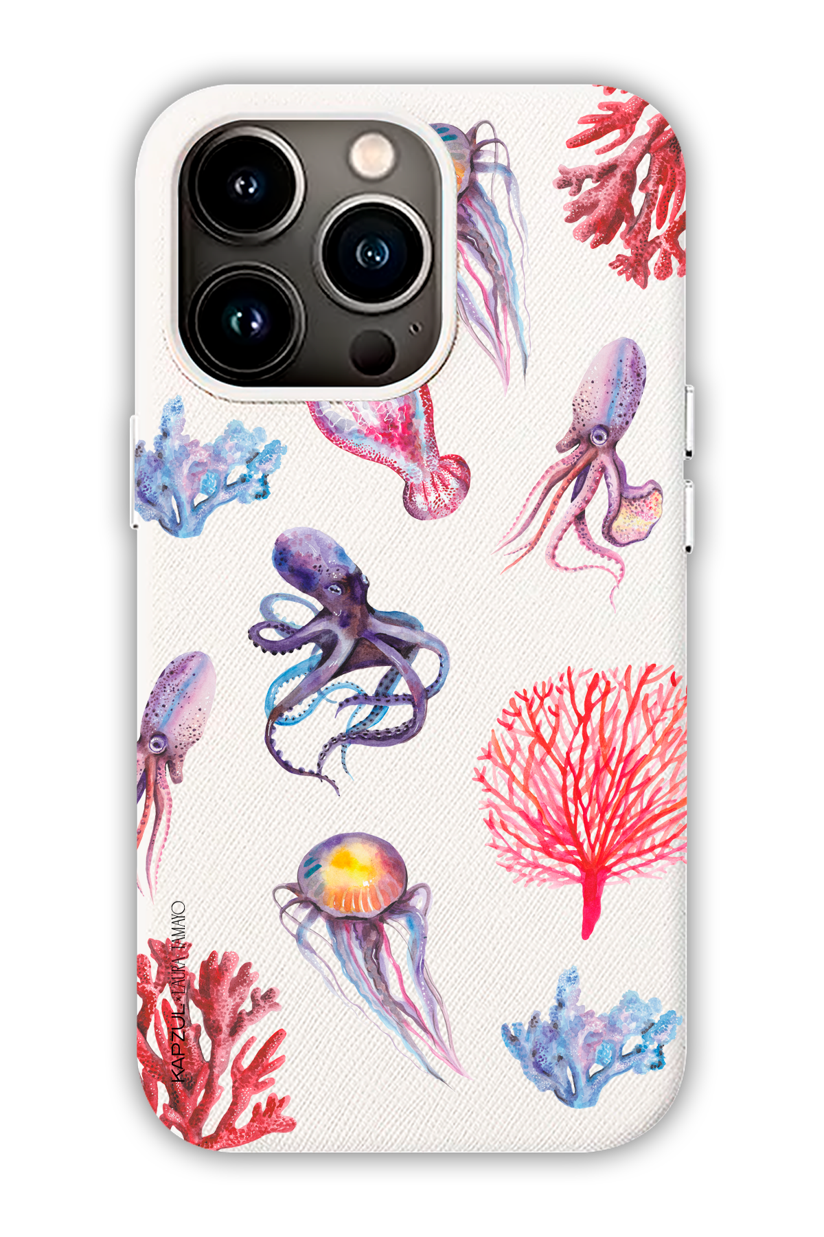 White - Full Design – Marine Life Case - iPhone 13 Pro Max - Leather Case
