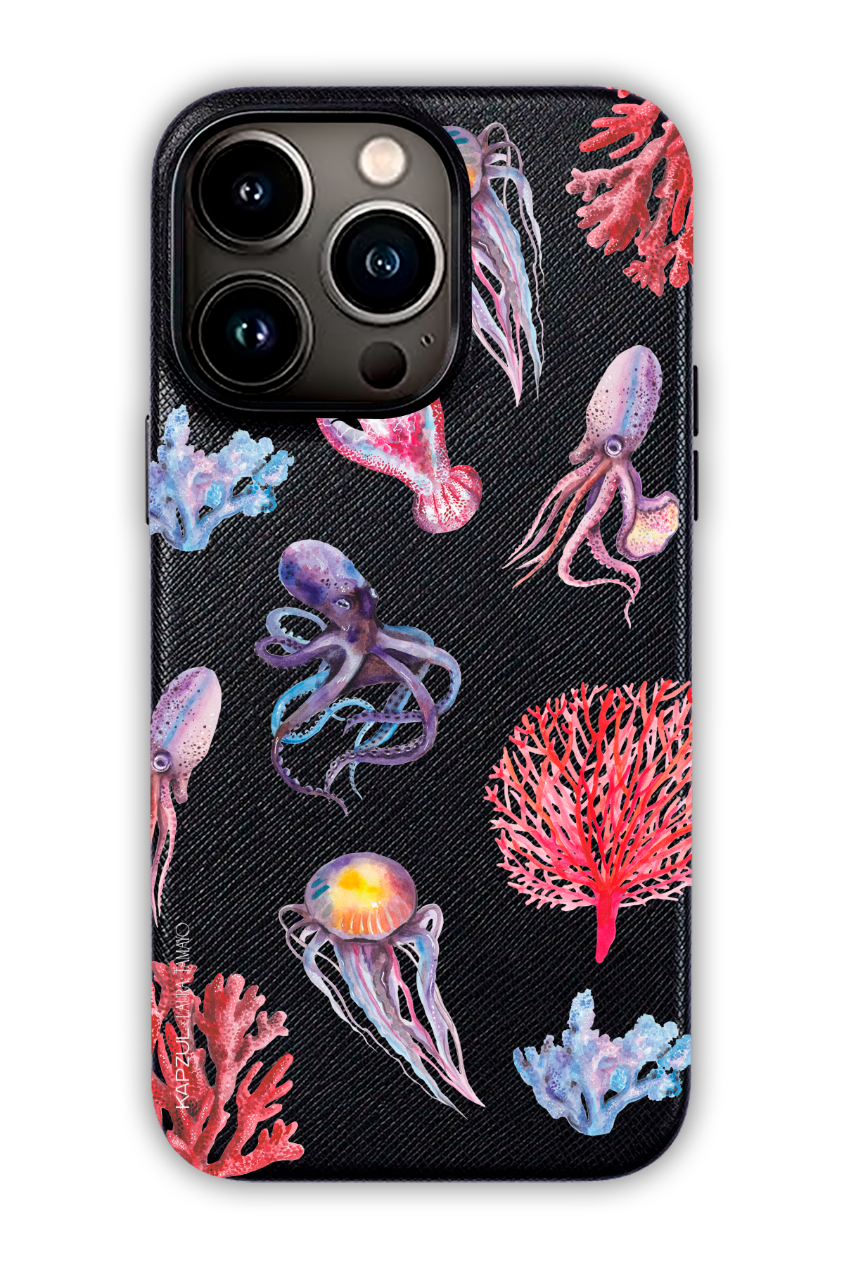 Black - Full Design – Marine Life Case - iPhone 13 Pro - Leather Case
