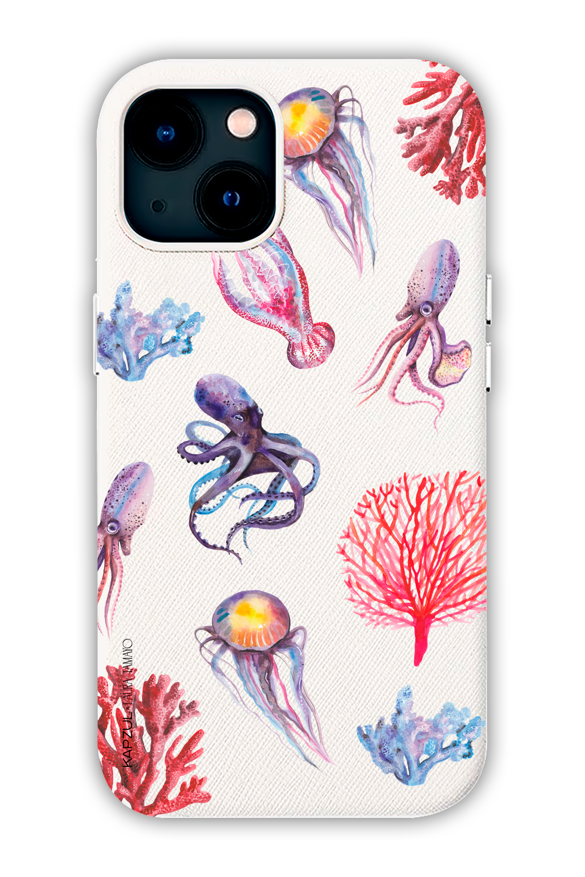 White - Full Design – Marine Life Case - iPhone 13 - Leather Case