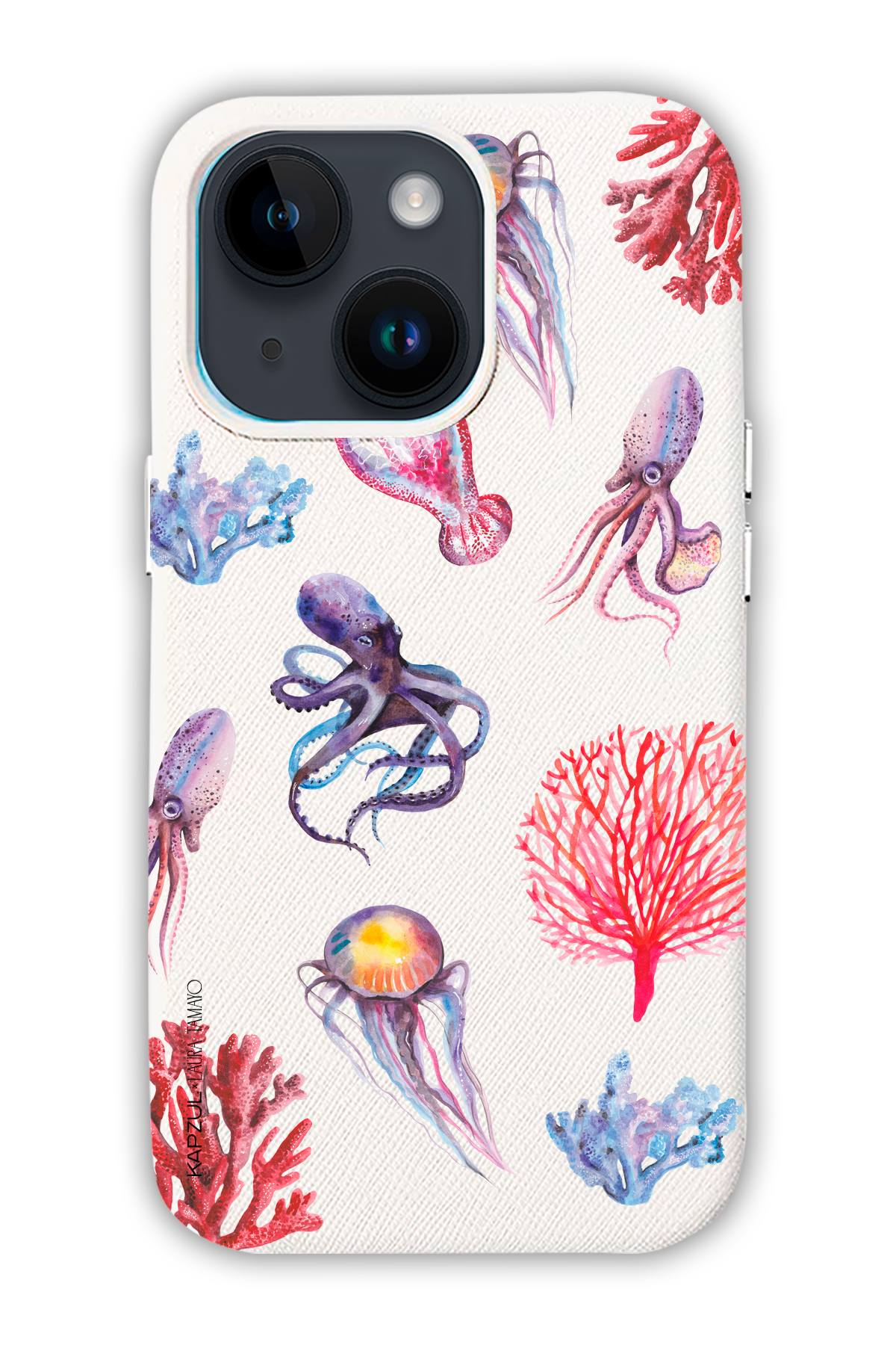 White - Full Design – Marine Life Case - iPhone 14 Max - Leather Case