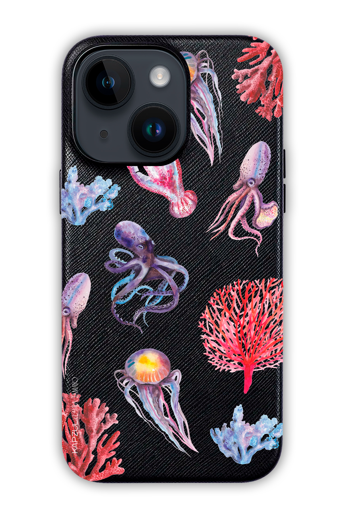 Black - Full Design – Marine Life Case - iPhone 14 Max - Leather Case