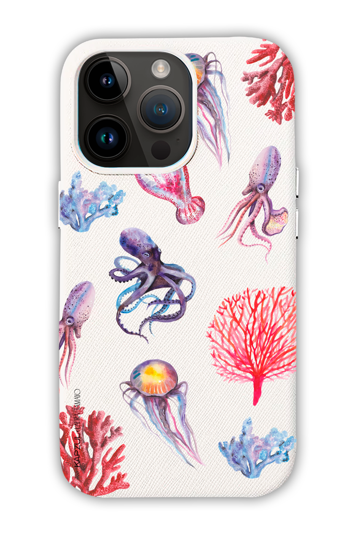 White - Full Design – Marine Life Case - iPhone 14 Pro Max - Leather Case