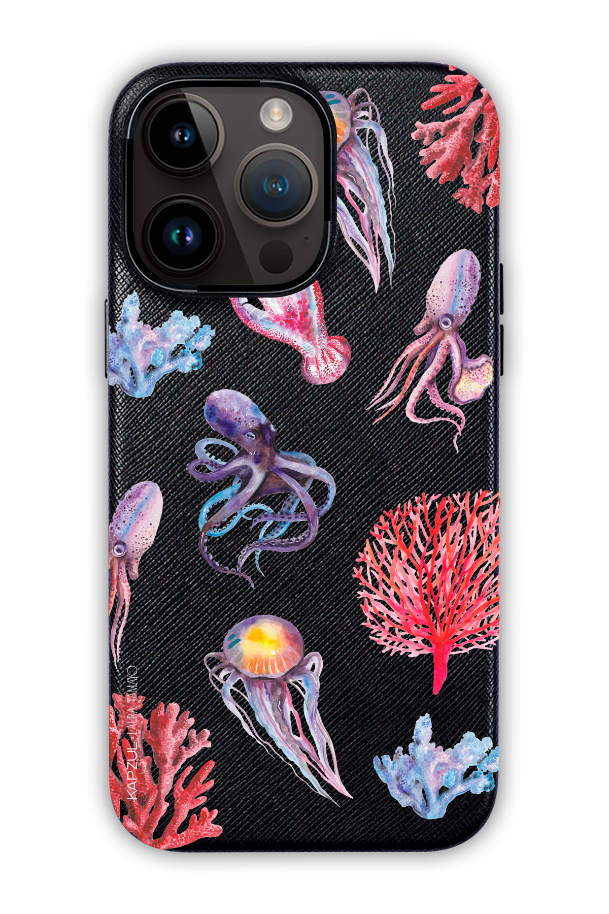 Black - Full Design – Marine Life Case - iPhone 14 Pro Max - Leather Case