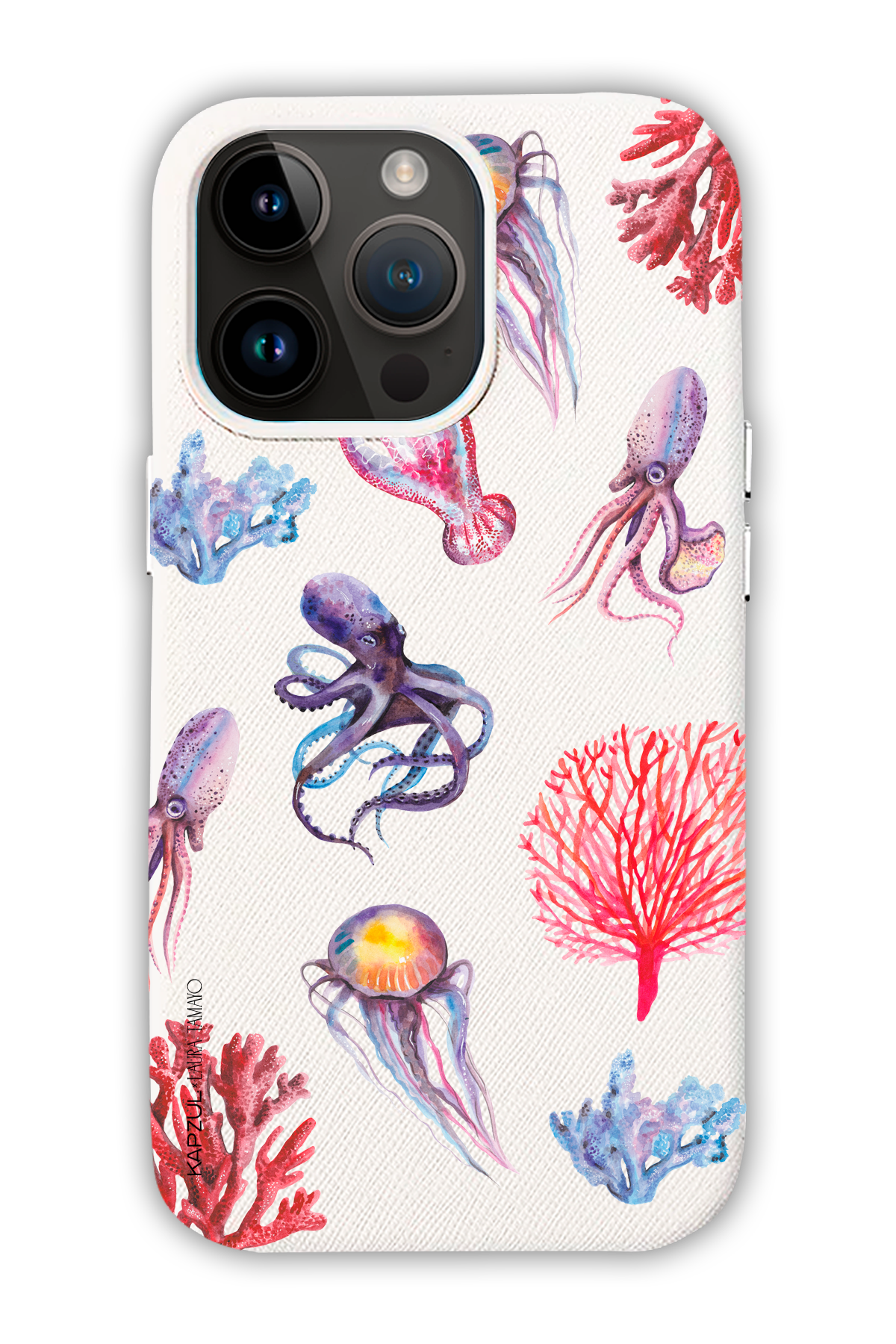 White - Full Design – Marine Life Case - iPhone 14 Pro - Leather Case