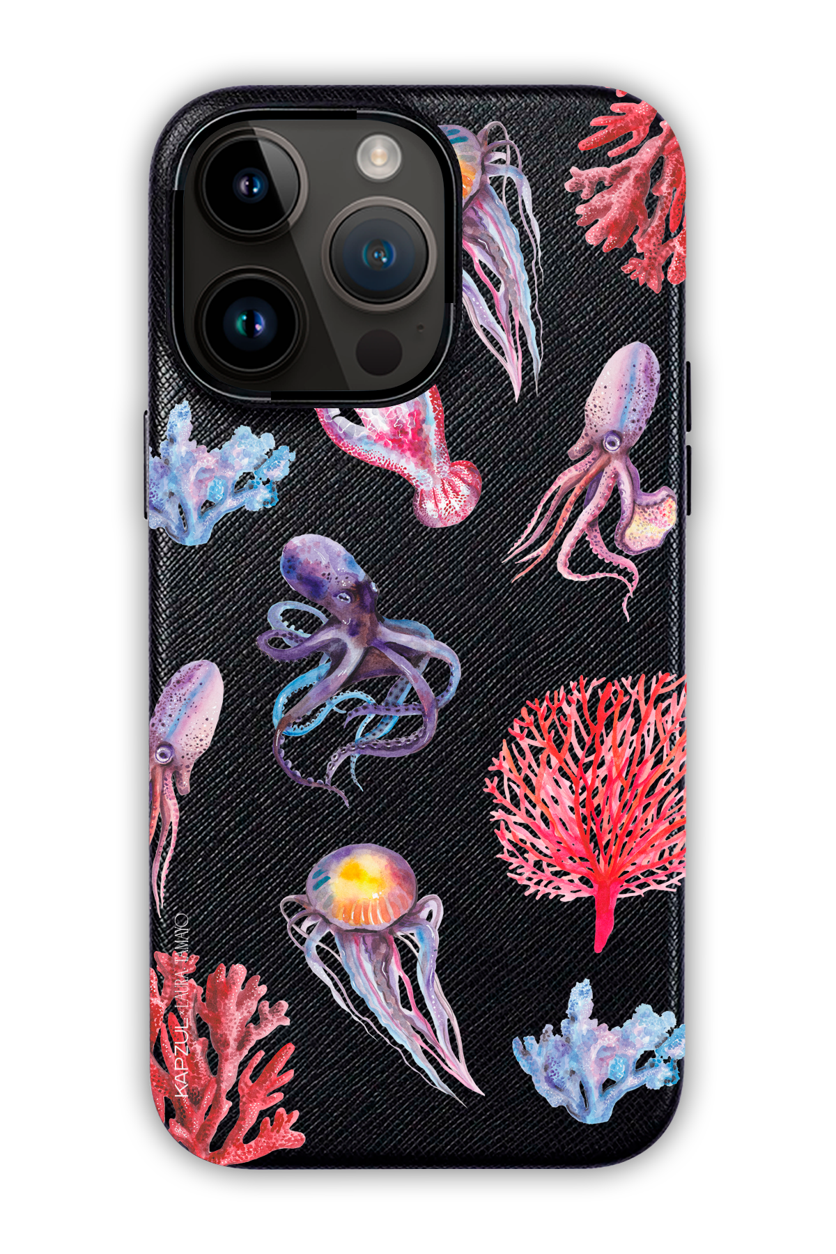 Black - Full Design – Marine Life Case - iPhone 14 Pro - Leather Case