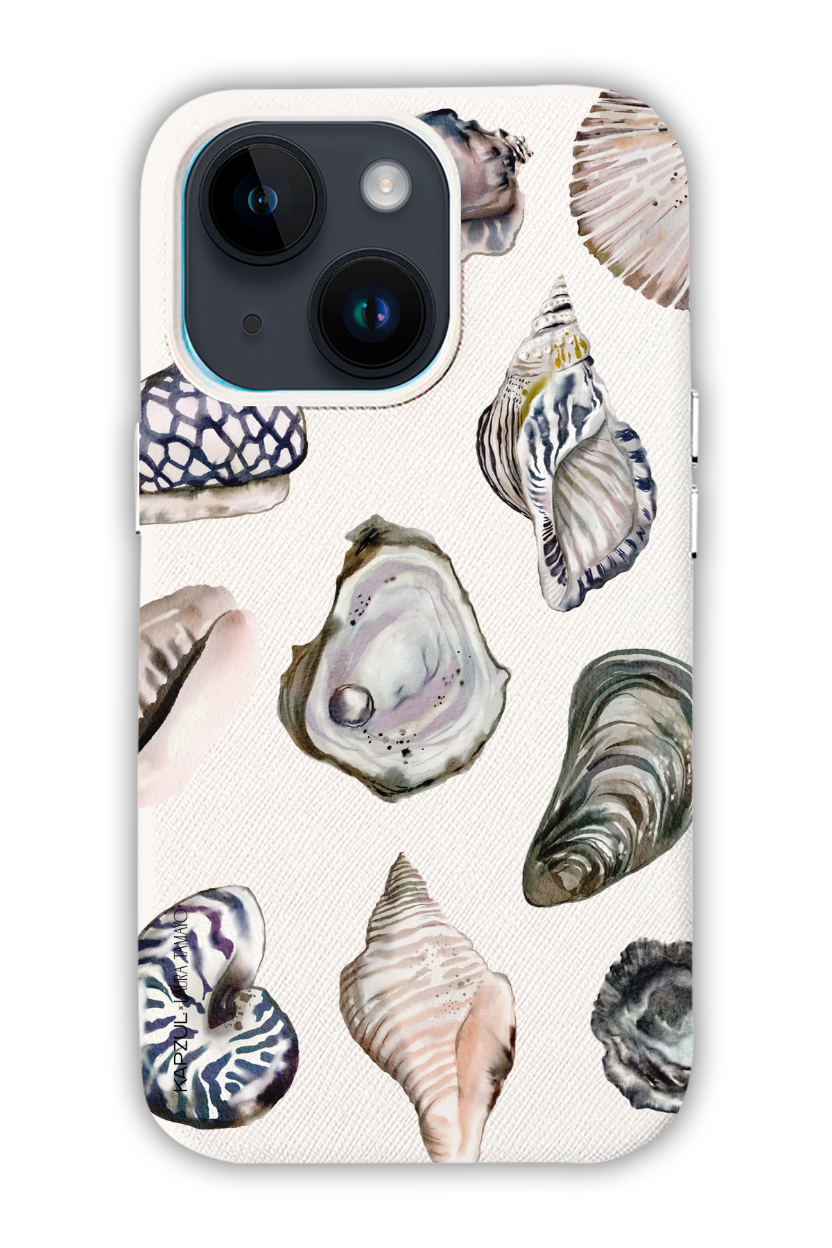White - Full Design – Oysters Case - iPhone 14 Max - Leather Case