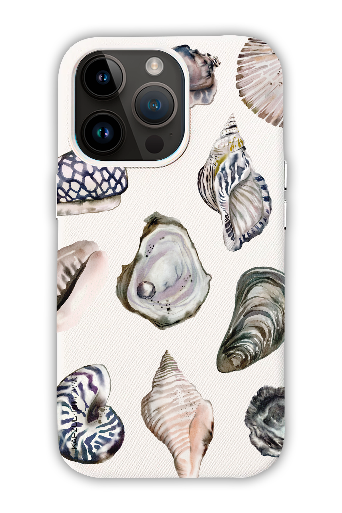 White - Full Design – Oysters Case - iPhone 14 Pro Max - Leather Case