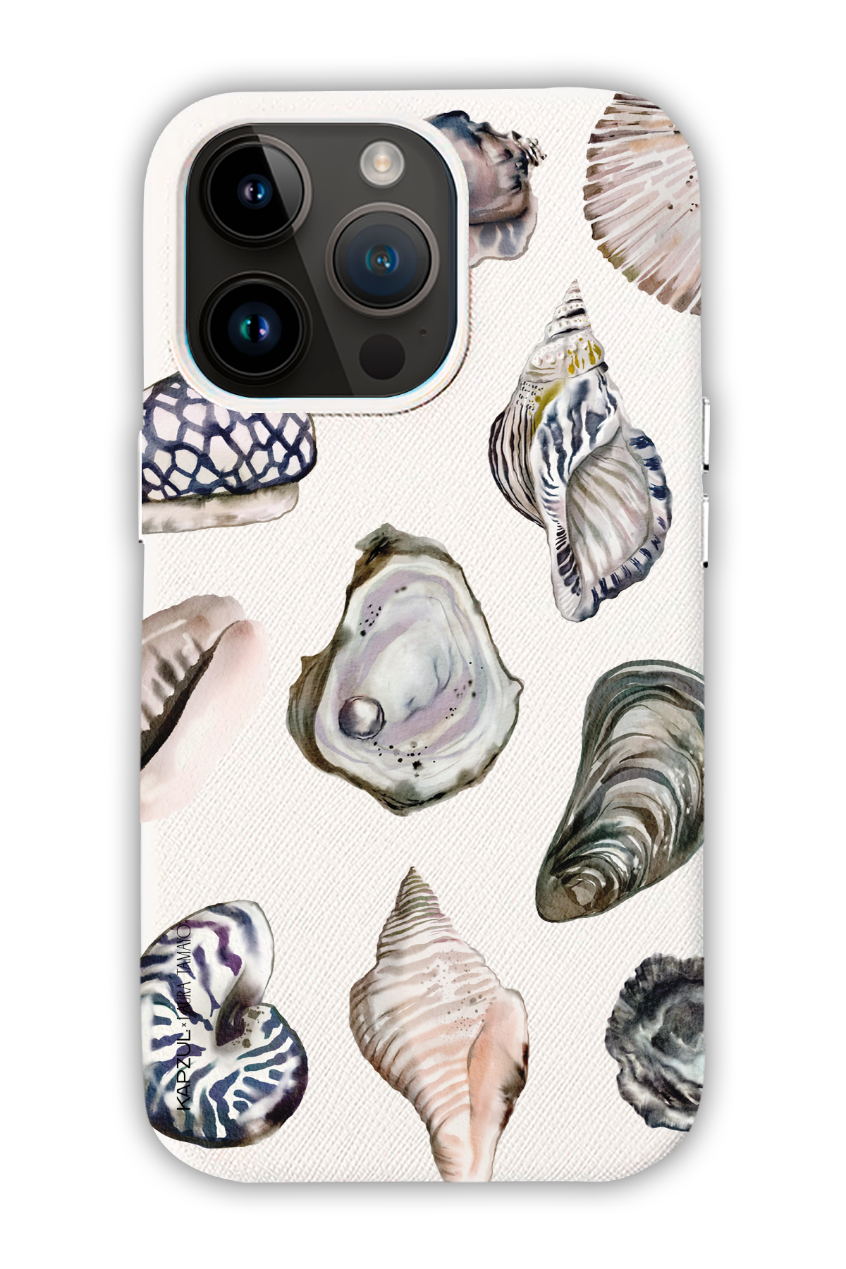 White - Full Design – Oysters Case - iPhone 14 Pro - Leather Case