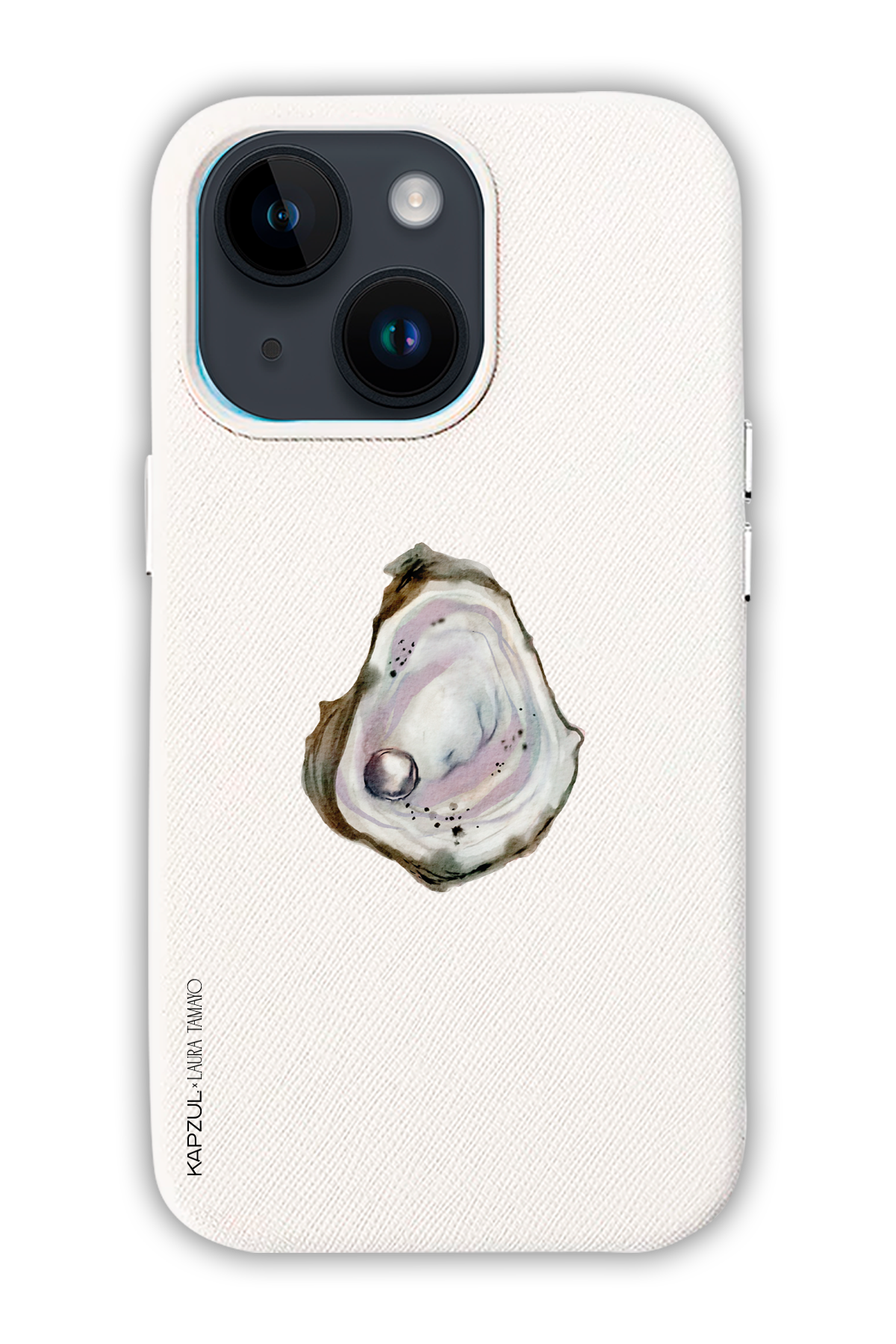 White - Simple Design – Oysters Case - iPhone 14 Max - Leather Case