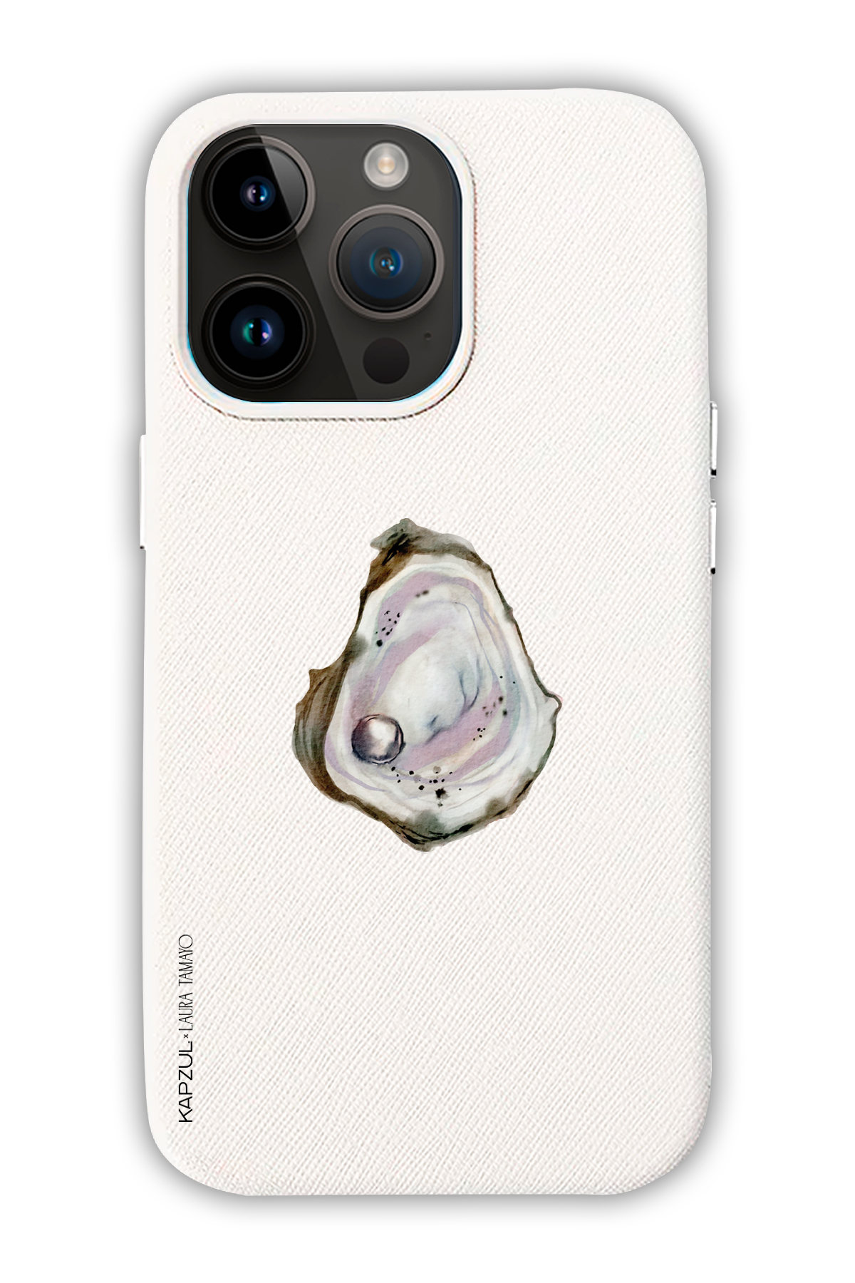 White - Simple Design – Oysters Case - iPhone 14 Pro - Leather Case