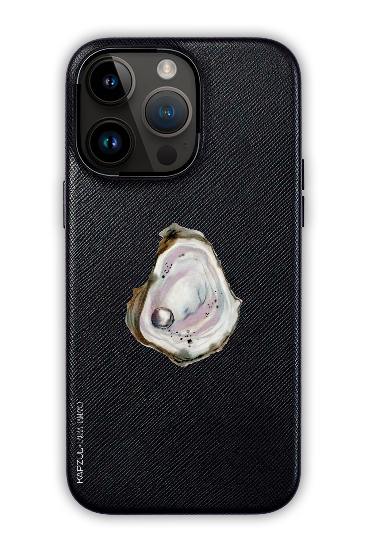 Black - Simple Design – Oysters Case - iPhone 14 Pro - Leather Case