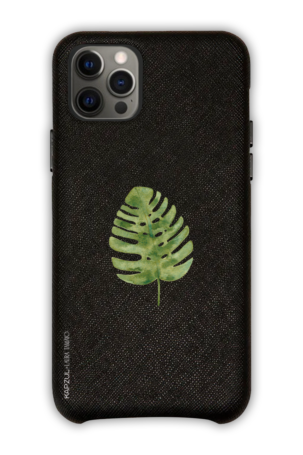 Black - Simple Design – Plants Case - iPhone 12 Pro - Leather Case