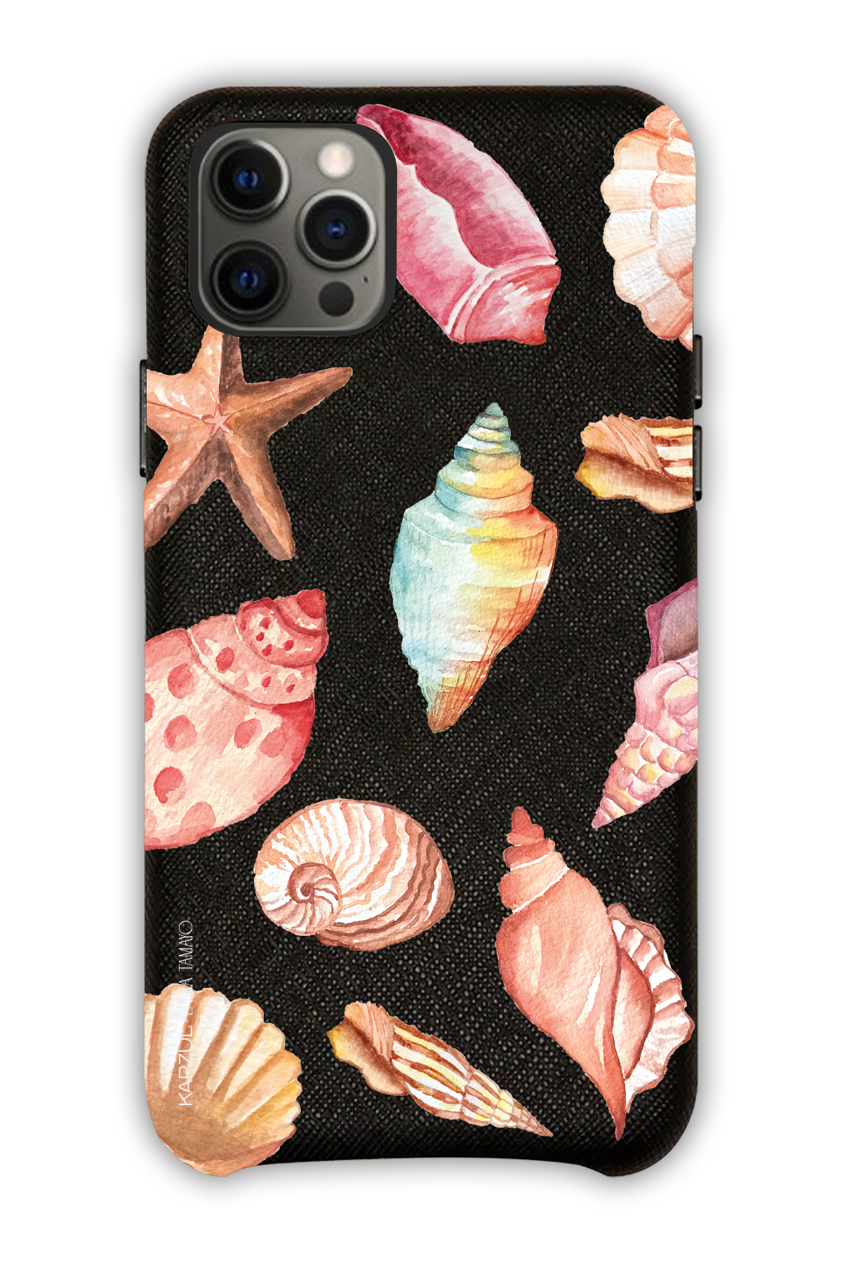 Black - Full Design – Sea Shell Case - iPhone 12 Pro - Leather Case