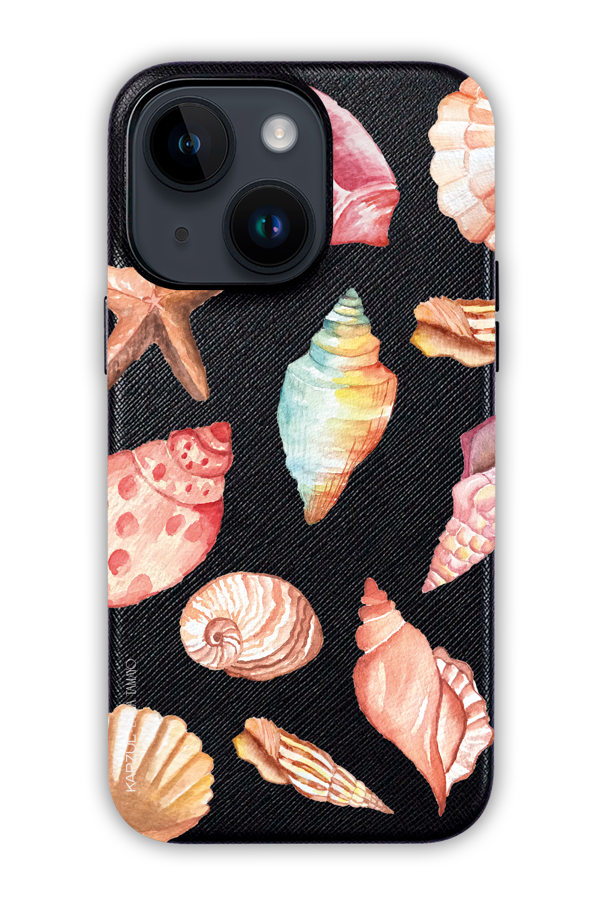 Black - Full Design – Sea Shell Case - iPhone 14 - Leather Case